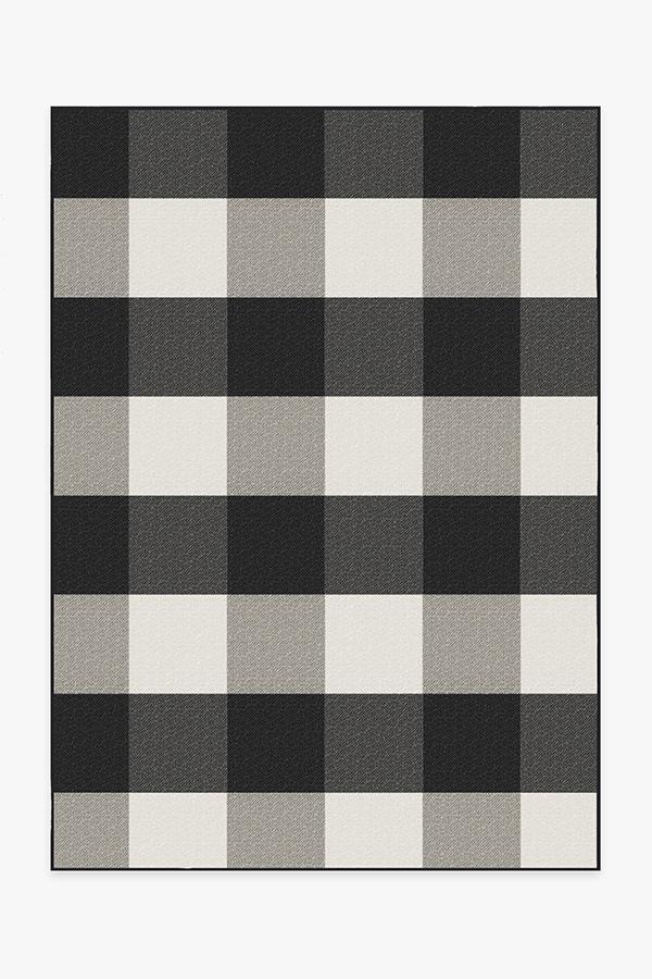 Outdoor Gingham Plaid Black & White Rug 5'x7' | Stain-Resistant