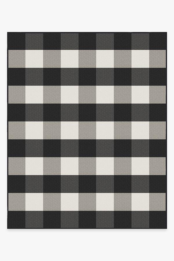 Outdoor Gingham Plaid Black & White Rug 8'x10' | Stain-Resistant