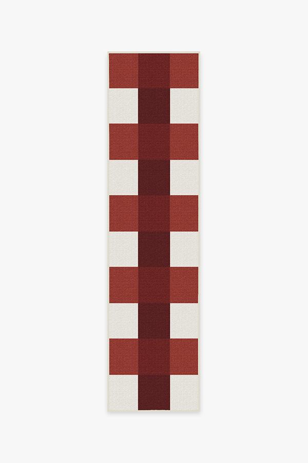 Outdoor Gingham Plaid Red & White Rug 2.5'x10' | Stain-Resistant