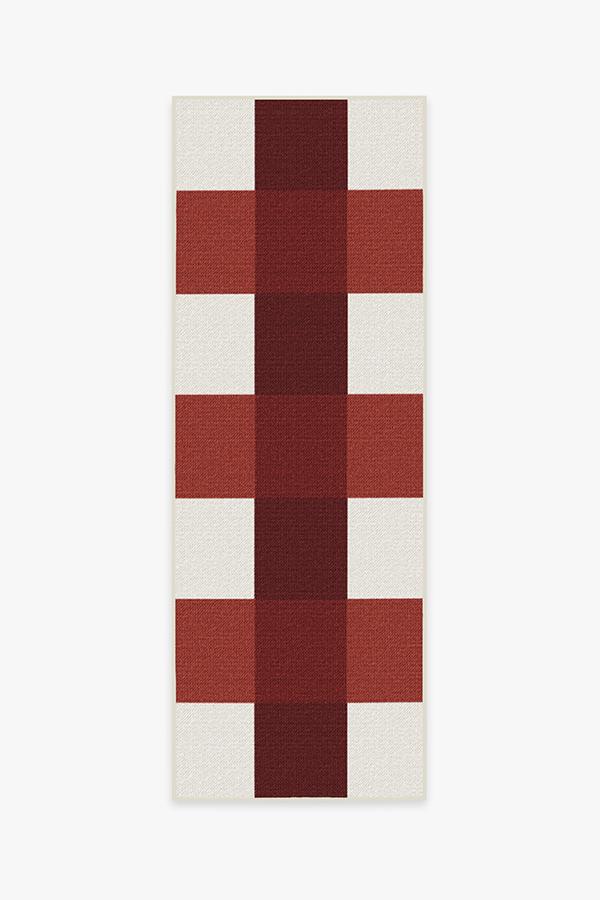 Outdoor Gingham Plaid Red & White Rug 2.5'x7' | Stain-Resistant