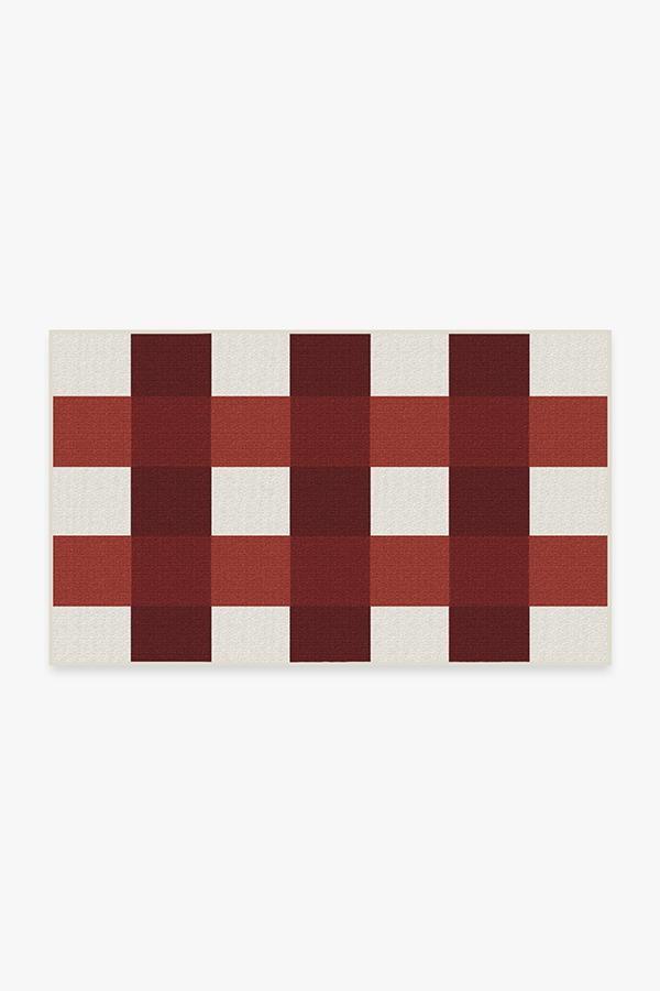 Outdoor Gingham Plaid Red & White Rug 3'x5' | Stain-Resistant