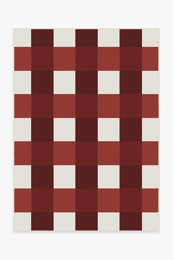 Outdoor Gingham Plaid Red & White Rug 5'x7' | Stain-Resistant