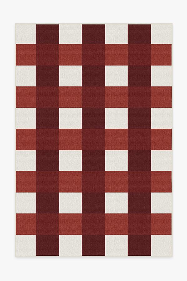 Outdoor Gingham Plaid Red & White Rug 6'x9' | Stain-Resistant