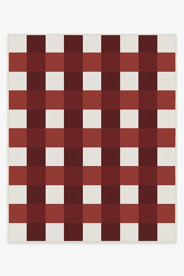Outdoor Gingham Plaid Red & White Rug 8'x10' | Stain-Resistant