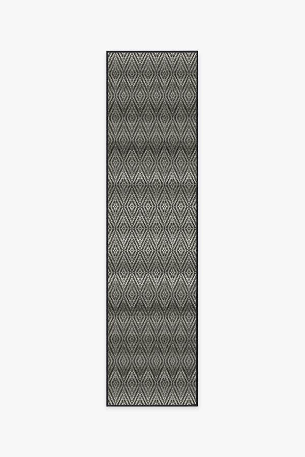 Outdoor Halo Diamond Black Rug 2.5'x10' | Stain-Resistant