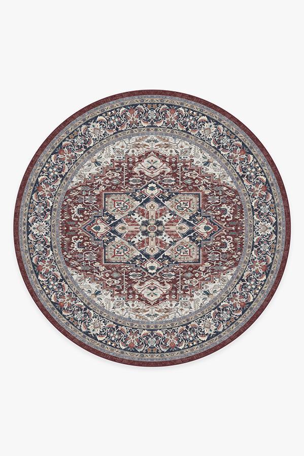 Hendesi Heriz Bordeaux Rug 8' Round | Stain-Resistant