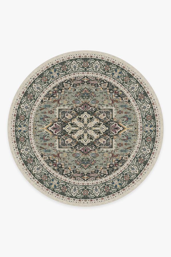 Hendesi Heriz Sage Rug 8' Round | Stain-Resistant