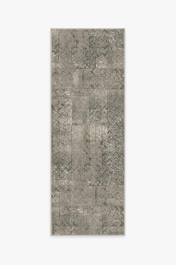 Herringbone Batik Ash Grey Rug 2.5'x10' | Stain-Resistant