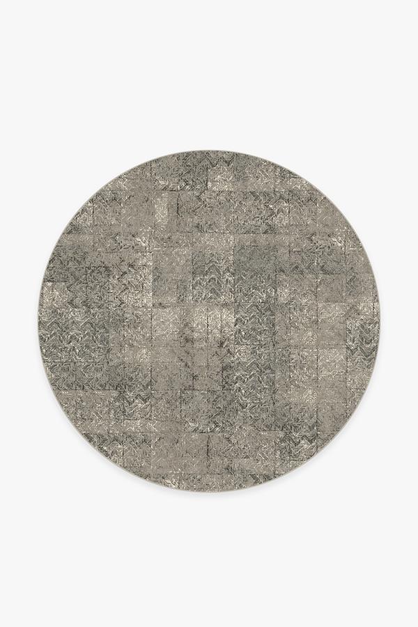 Herringbone Batik Ash Grey Rug 6' Round | Stain-Resistant