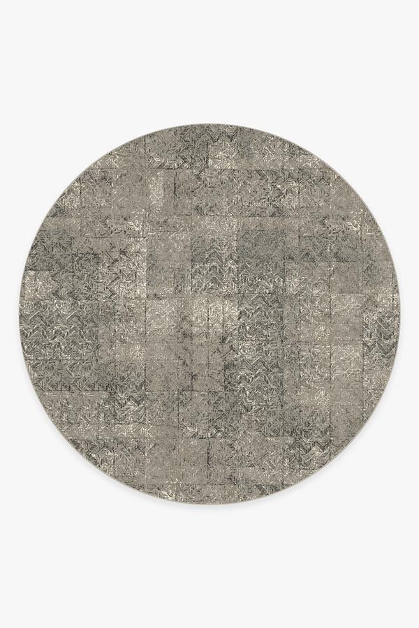 Herringbone Batik Ash Grey Rug 8' Round | Stain-Resistant