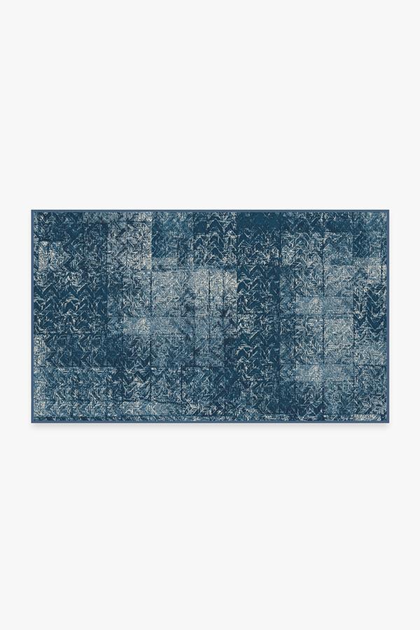 Herringbone Batik Ocean Blue Rug 3'x5' | Stain-Resistant