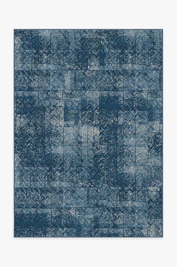 Herringbone Batik Ocean Blue Rug 5'x7' | Stain-Resistant