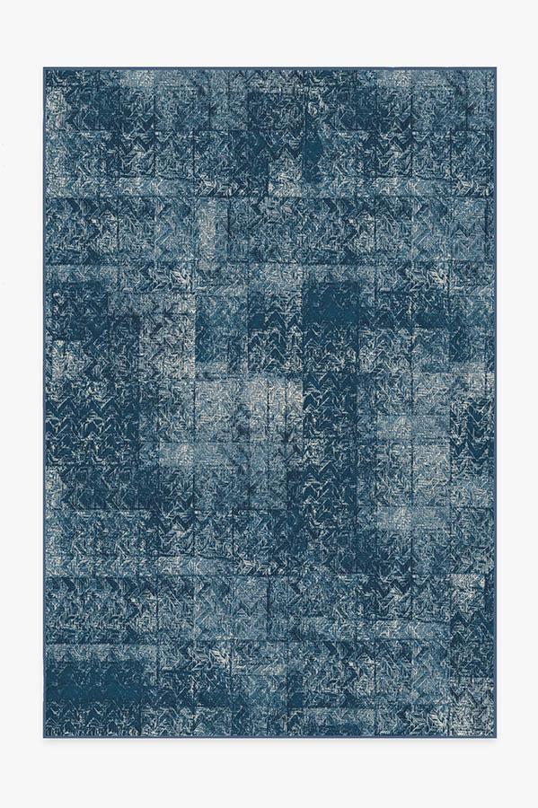 Herringbone Batik Ocean Blue Rug 6'x9' | Stain-Resistant