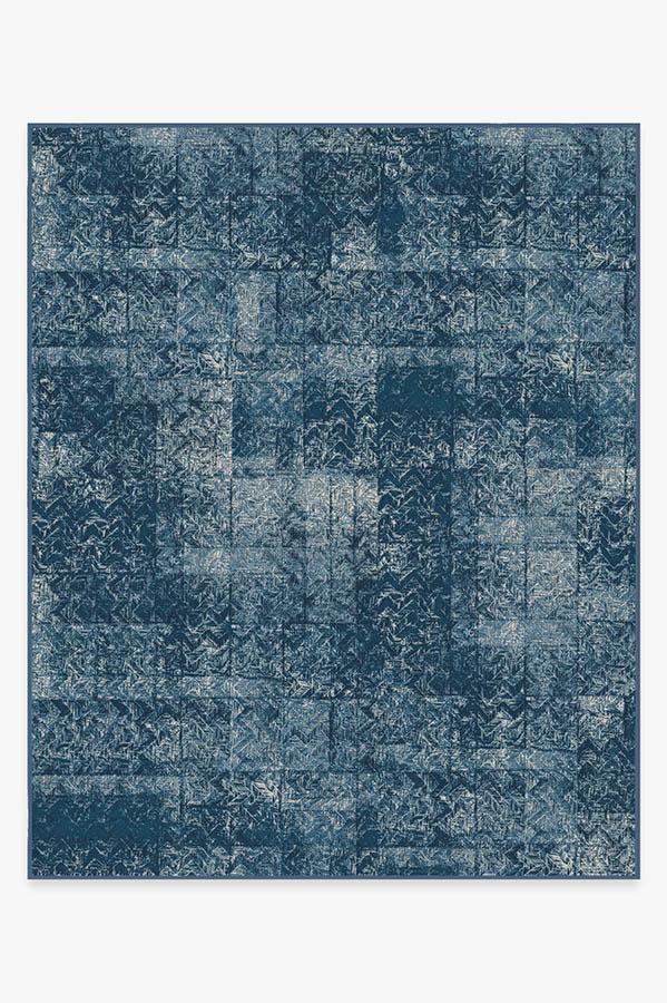 Herringbone Batik Ocean Blue Rug 8'x10' | Stain-Resistant