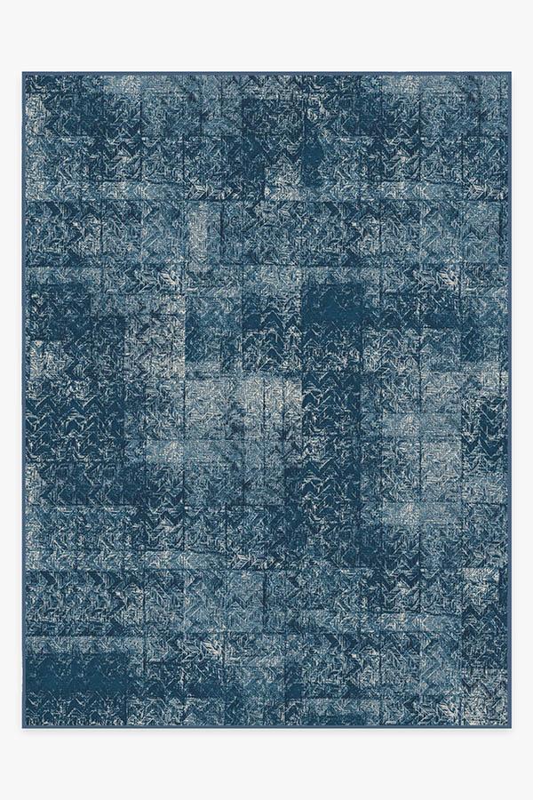 Herringbone Batik Ocean Blue Rug 9'x12' | Stain-Resistant