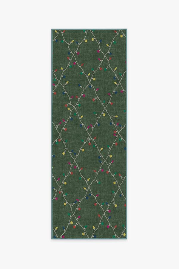 Holiday Lights Green Rug 2.5'x10' | Stain-Resistant