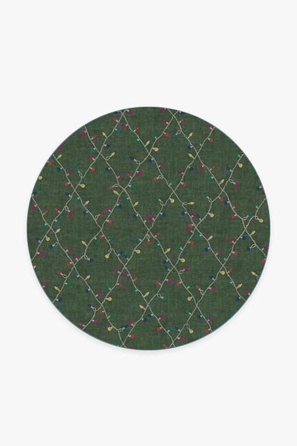 Holiday Lights Green Rug 6' Round | Stain-Resistant
