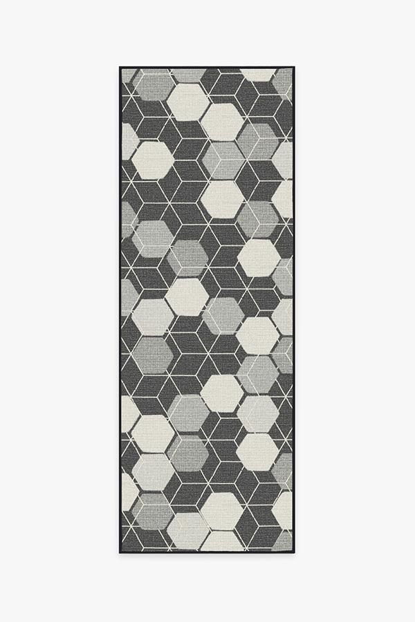 Outdoor Honeycomb Black Rug 2.5'x7' | Stain-Resistant