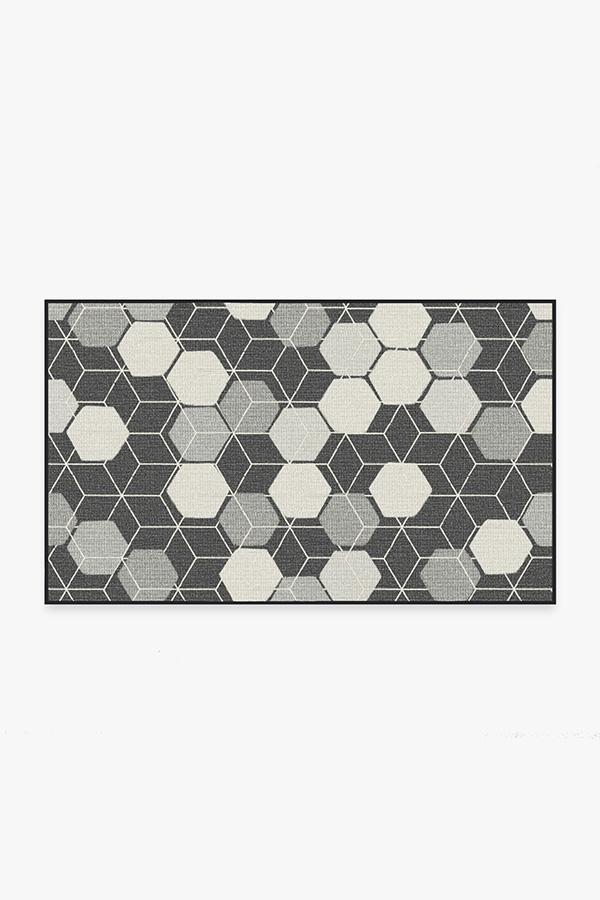 Outdoor Honeycomb Black Rug 3'x5' | Stain-Resistant