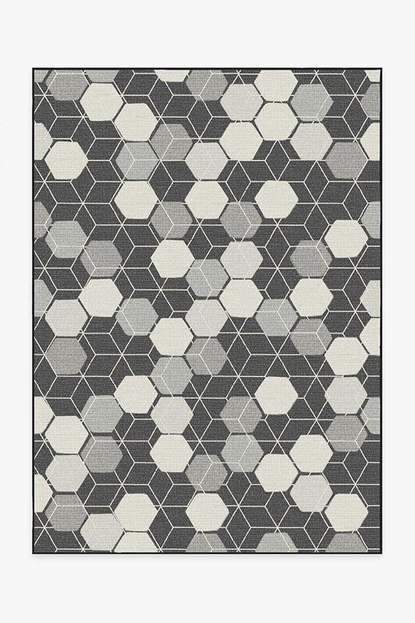 Outdoor Honeycomb Black Rug 5'x7' | Stain-Resistant