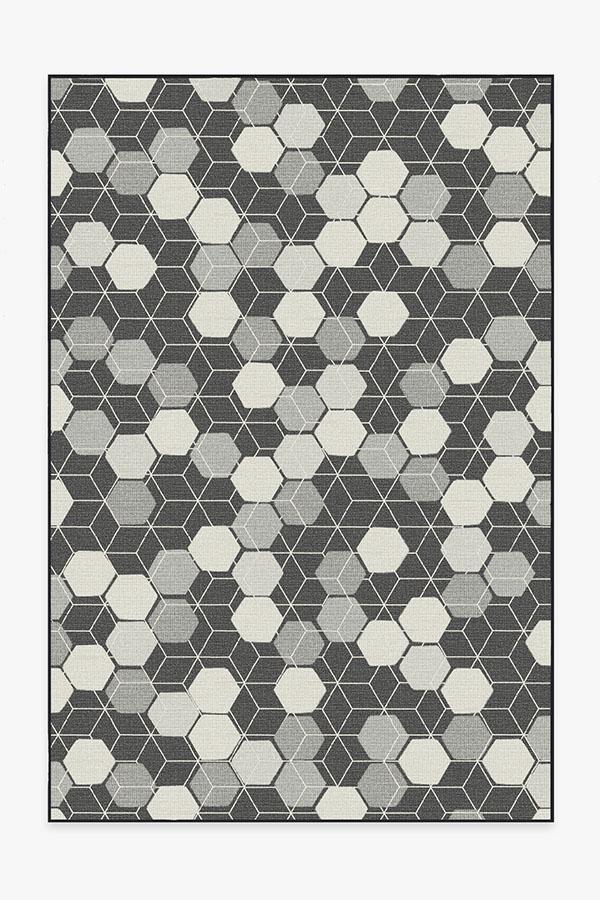 Outdoor Honeycomb Black Rug 6'x9' | Stain-Resistant