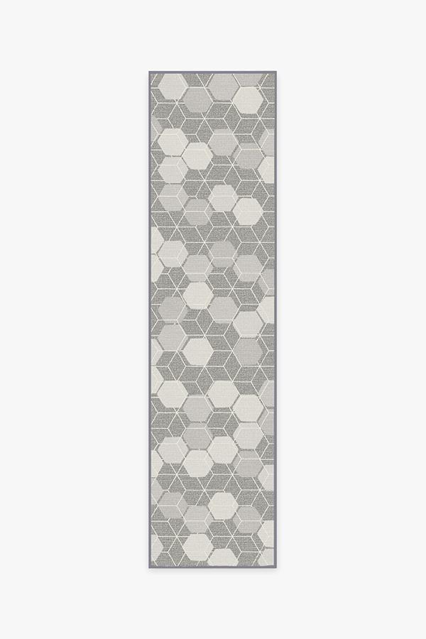 Outdoor Honeycomb Grey Rug 2.5'x10' | Stain-Resistant