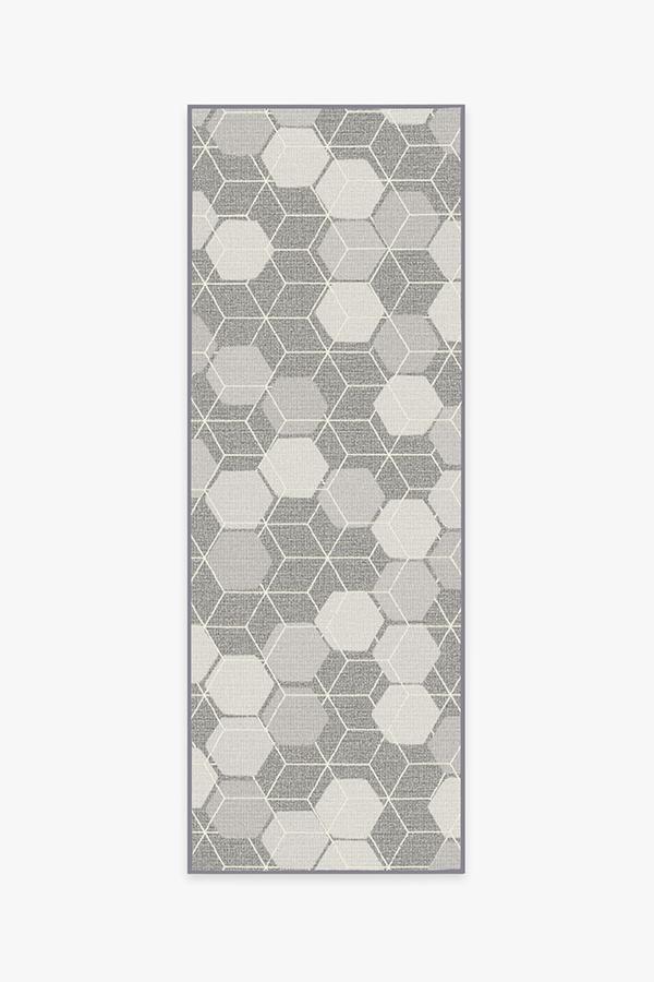 Outdoor Honeycomb Grey Rug 2.5'x7' | Stain-Resistant