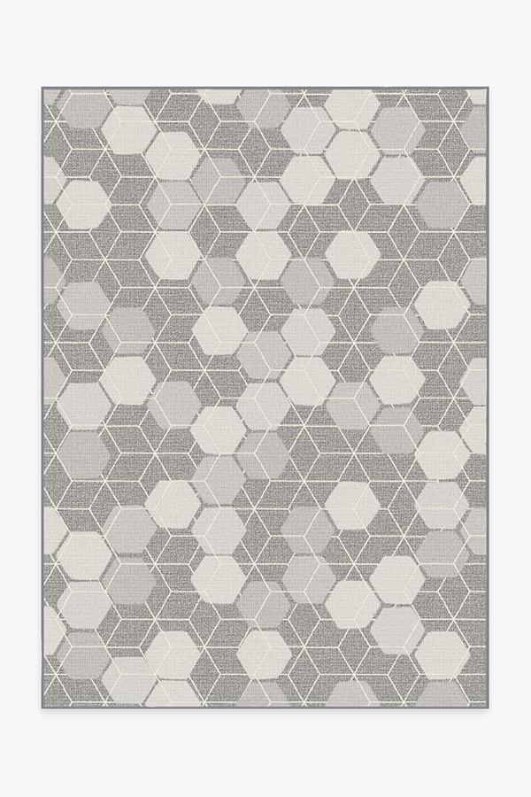 Outdoor Honeycomb Grey Rug 5'x7' | Stain-Resistant