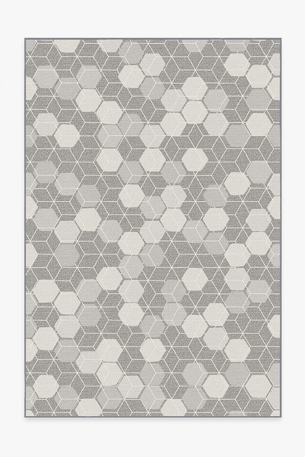 Outdoor Honeycomb Grey Rug 6'x9' | Stain-Resistant