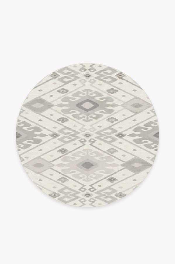 Inik Ikat Grey Rug 6' Round | Stain-Resistant