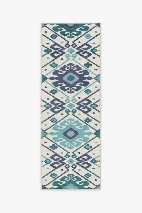 Inik Ikat Teal Rug 2.5'x10' | Stain-Resistant