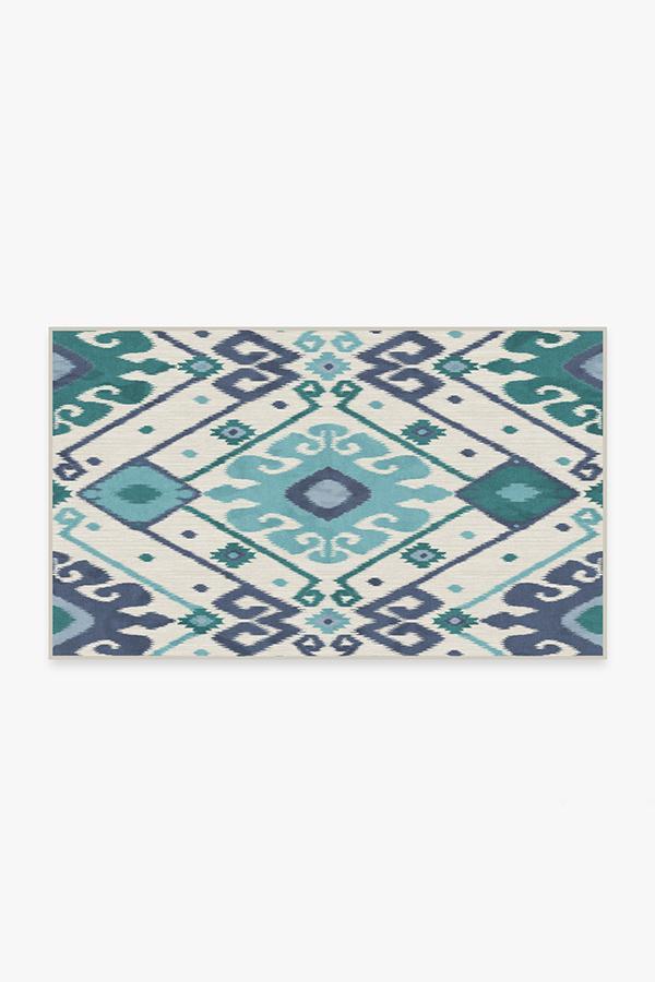 Inik Ikat Teal Rug 3'x5' | Stain-Resistant