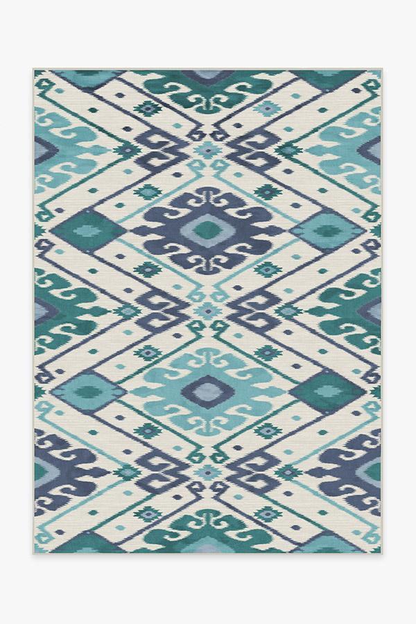 Inik Ikat Teal Rug 5'x7' | Stain-Resistant