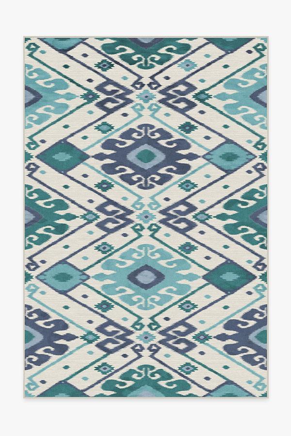 Inik Ikat Teal Rug 6'x9' | Stain-Resistant