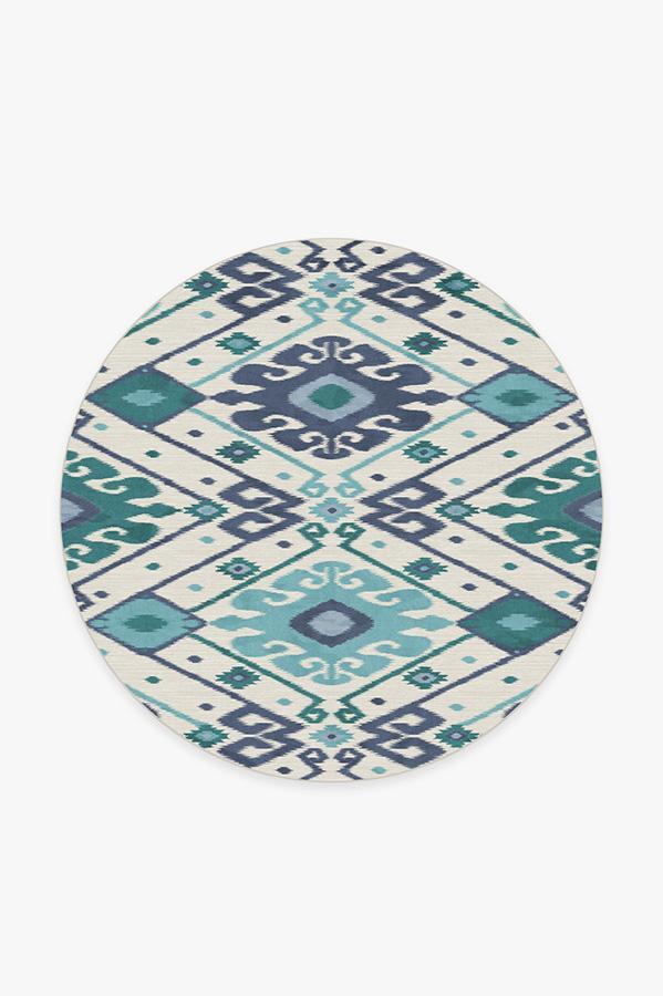 Inik Ikat Teal Rug 6' Round | Stain-Resistant