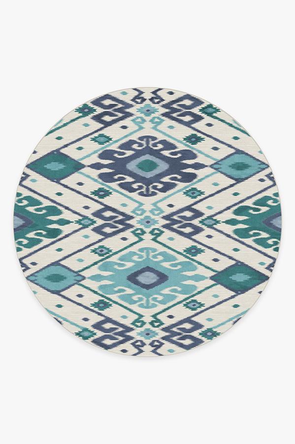 Inik Ikat Teal Rug 8' Round | Stain-Resistant