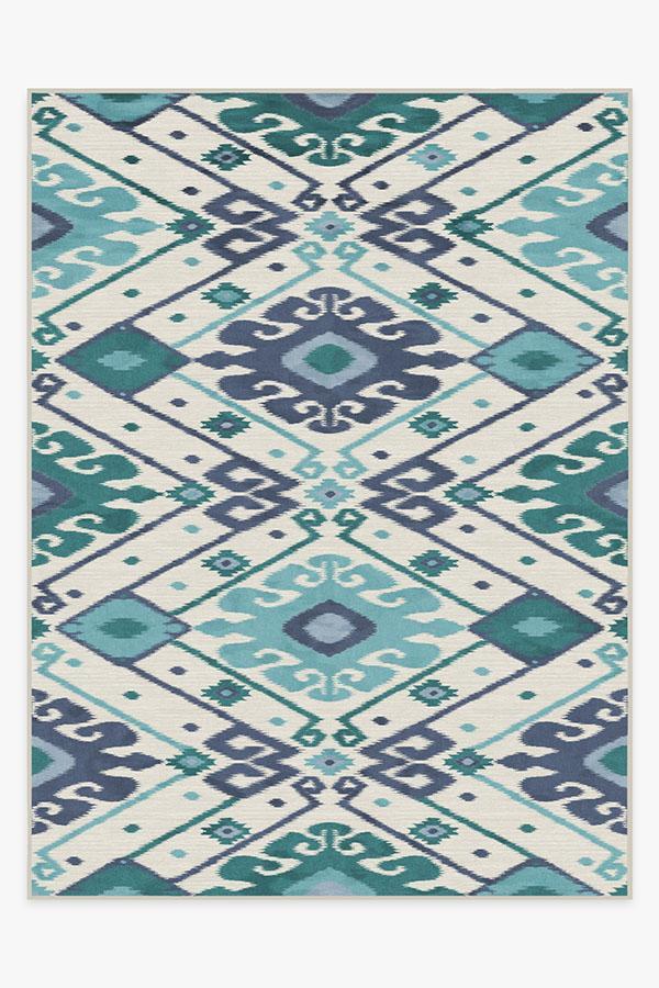 Inik Ikat Teal Rug 9'x12' | Stain-Resistant