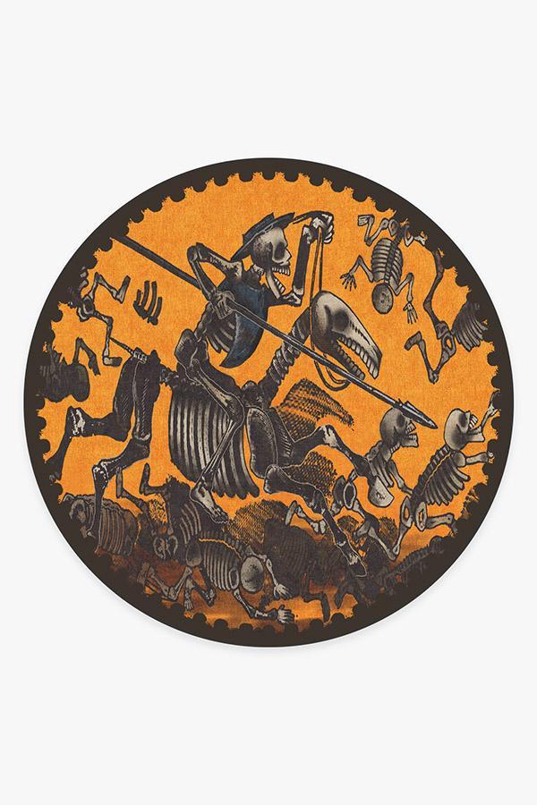 Jose Posada Calavera Don Quijote Rug 8' Round | Stain-Resistant