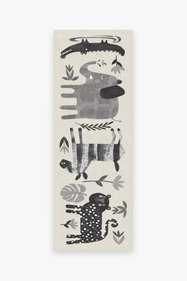 Jungle Safari Black & White Rug 2.5'x7' | Stain-Resistant