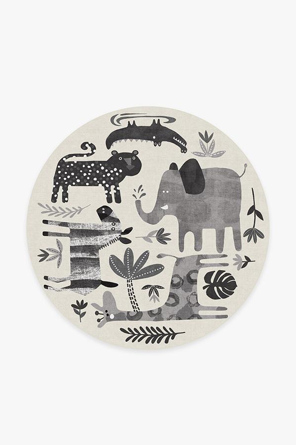 Jungle Safari Black & White Rug 6' Round | Stain-Resistant