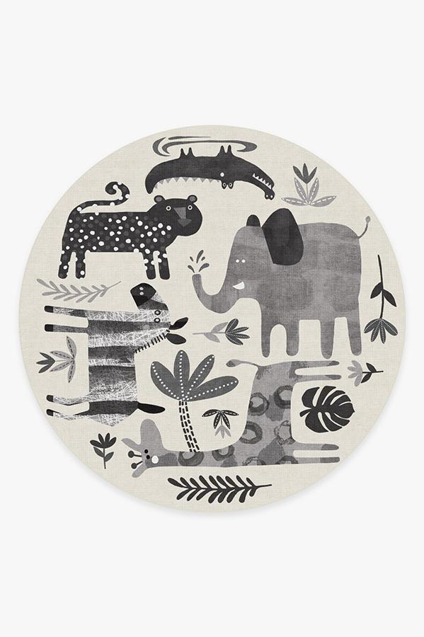 Jungle Safari Black & White Rug 8' Round | Stain-Resistant