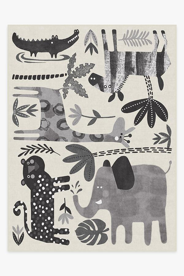 Jungle Safari Black & White Rug 9'x12' | Stain-Resistant
