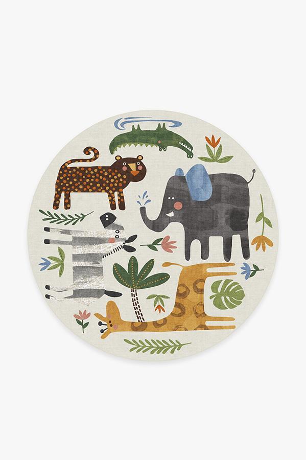 Jungle Safari Multicolor Rug 6' Round | Stain-Resistant