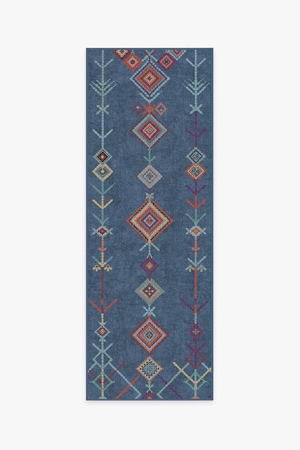 Kenza Ocean Blue Rug 2.5'x10' | Stain-Resistant