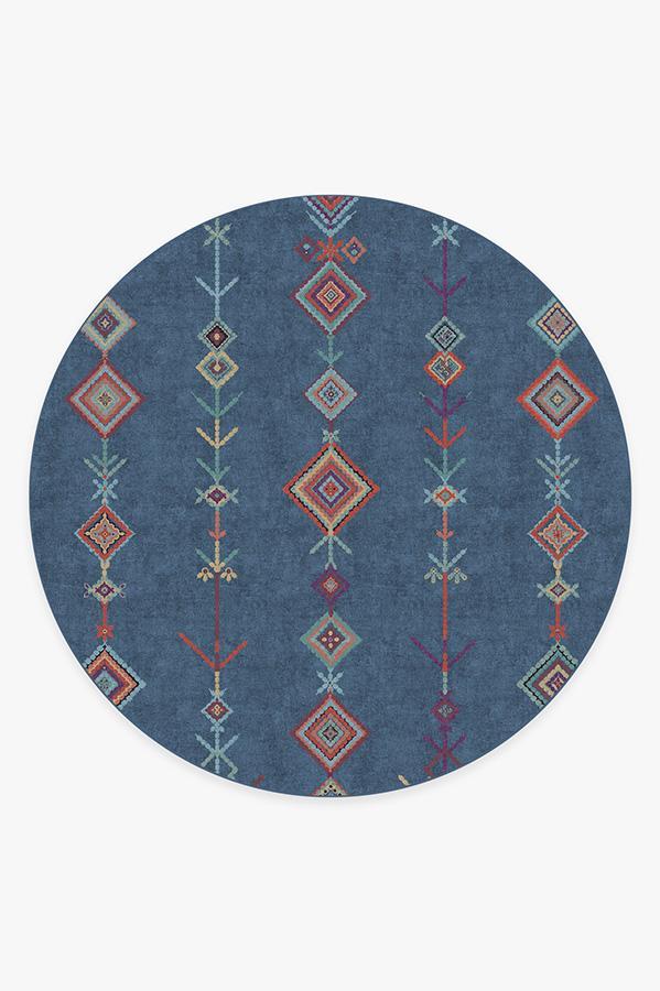 Kenza Ocean Blue Rug 8' Round | Stain-Resistant