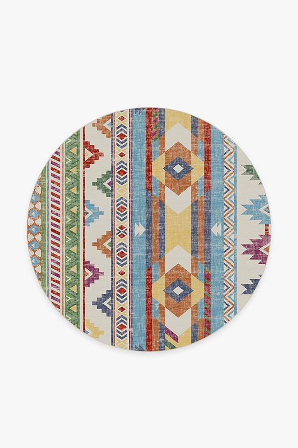 Kilim Batik Multicolor Rug 6' Round | Stain-Resistant