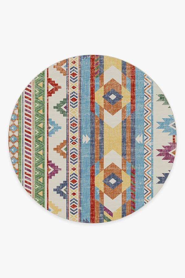 Kilim Batik Multicolor Rug 8' Round | Stain-Resistant
