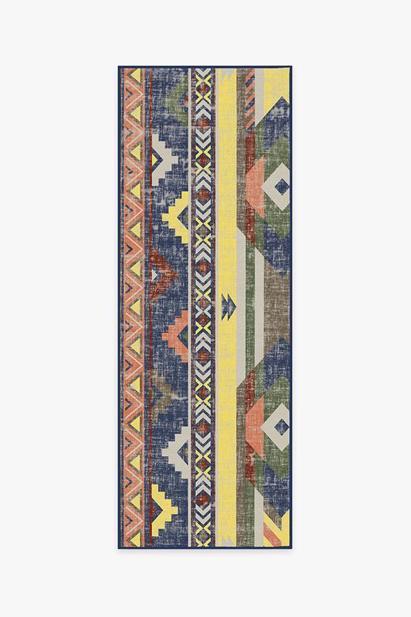 Kilim Batik Navy Rug 2.5'x7' | Stain-Resistant