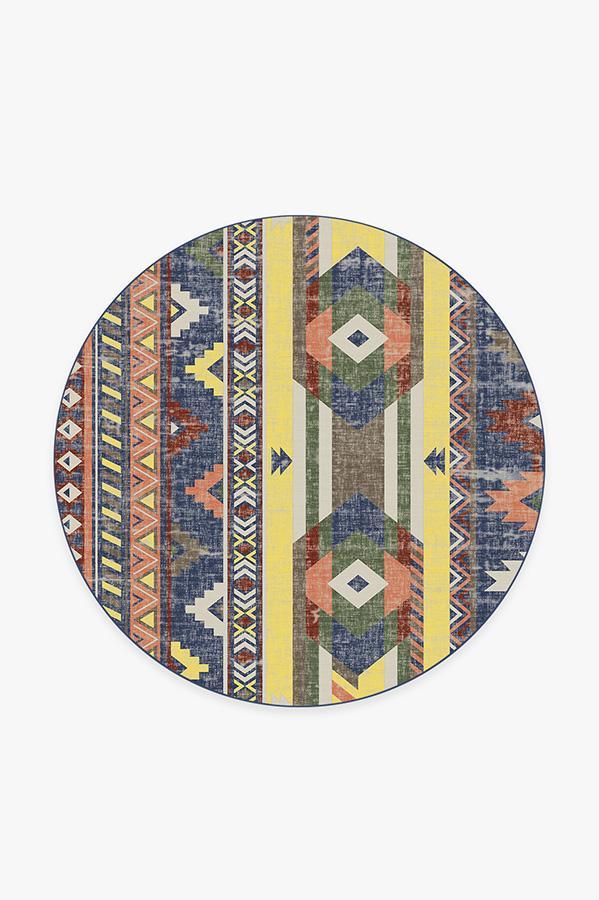 Kilim Batik Navy Rug 6' Round | Stain-Resistant