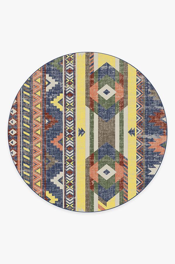 Kilim Batik Navy Rug 8' Round | Stain-Resistant